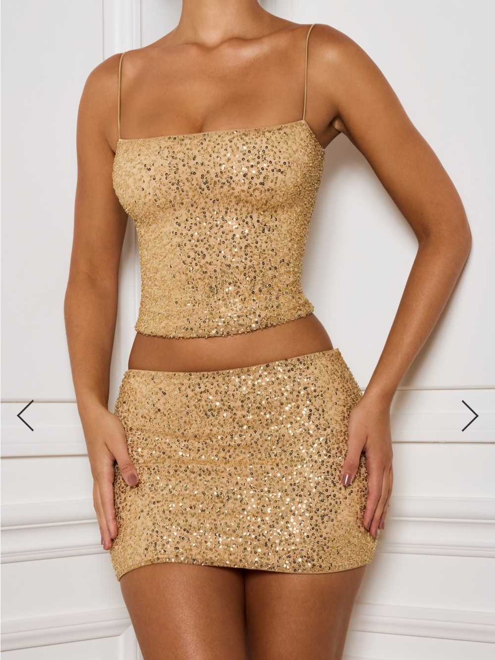 OH POLLY Sequin and Beaded Skirt in Champagne